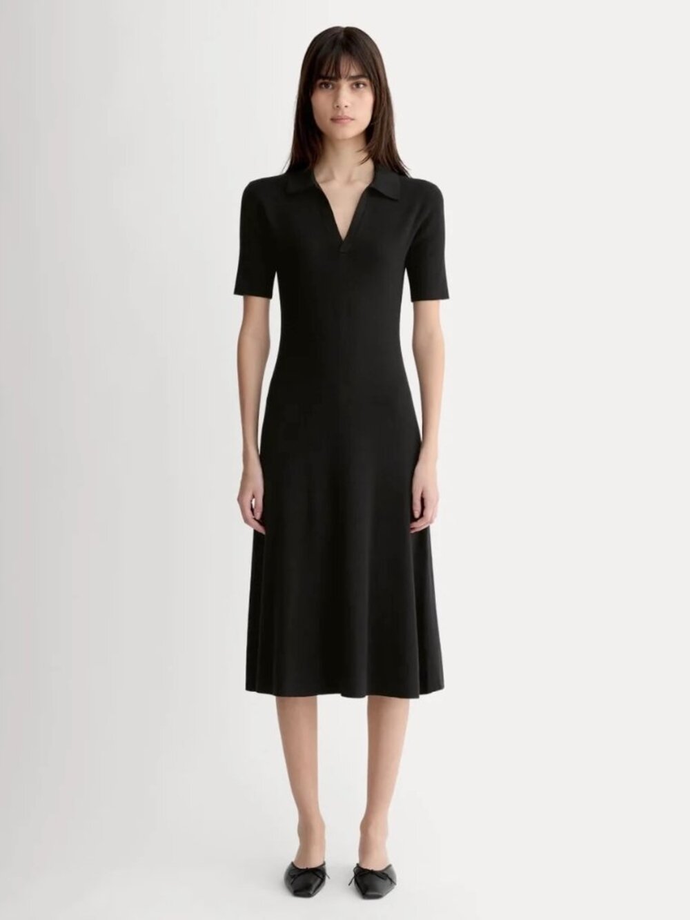 Everlane Viscose Knit Polo Midi Dress in Black, $198 Women's Size Large